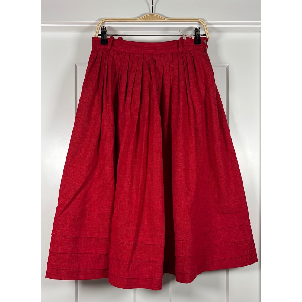 Vintage 1960s Red Pleated Midi Skirt High Waist 28 Cottagecore Dark Academia VTG